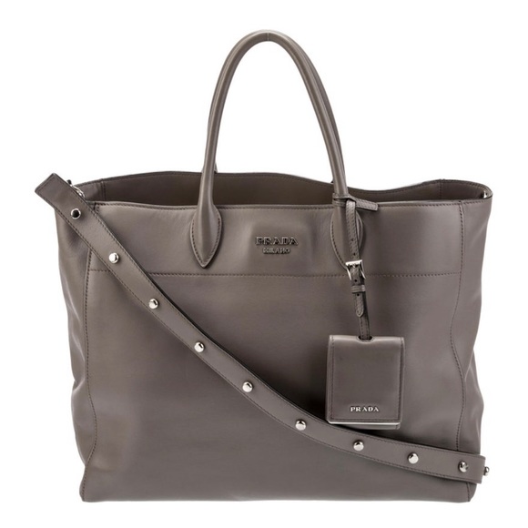 Prada grey leather tote bag with pouch and strap with certificate of authenticit - Picture 1 of 13